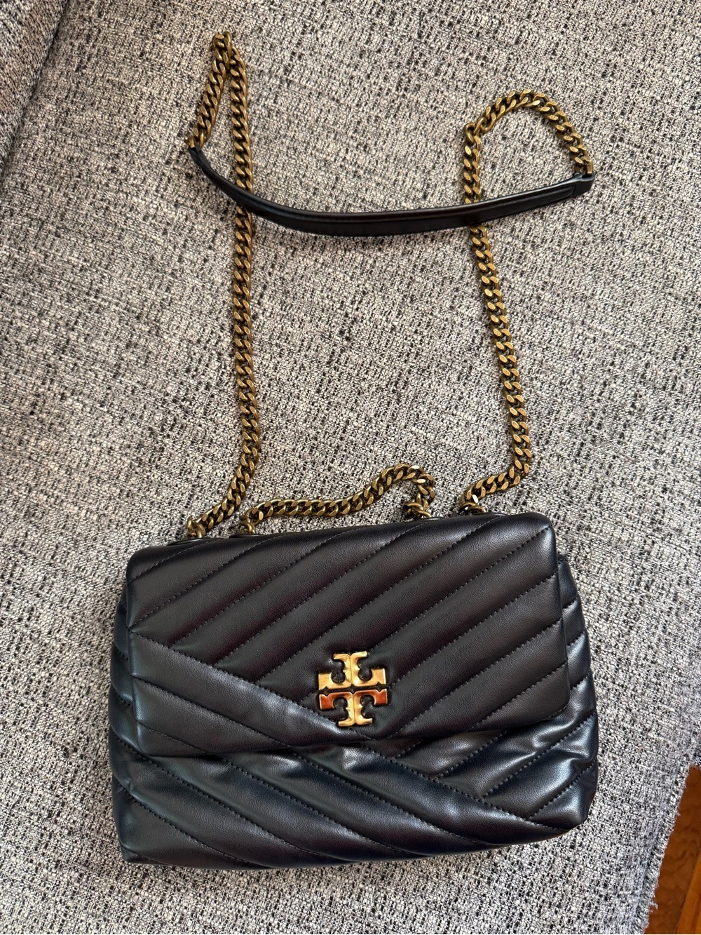 Tory Burch Black Quilted Leather Crossbody with Gold Chain